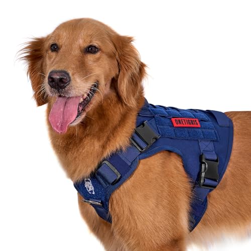 OneTigris Tactical Dog Harness Vest,No-Pull Service Dog Vest with Hook & Loop Panels,Adjustable Dog Vest Harness for Walking Hiking Training(Blue,XL)