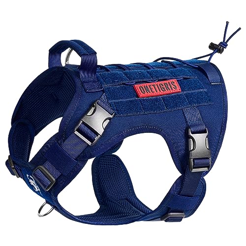 OneTigris Tactical Dog Harness Vest,No-Pull Service Dog Vest with Hook & Loop Panels,Adjustable Dog Vest Harness for Walking Hiking Training(Blue,L)
