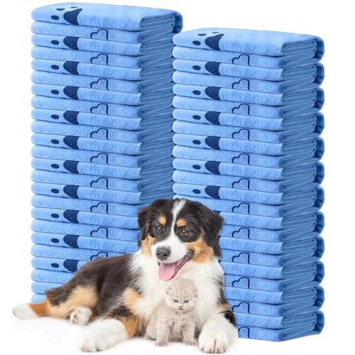 Tatuo 22 Pcs Dog Towels for Drying 20 x 40 Inch Pet Bath Towels Absorbent Microfiber Towel Quick Drying Puppy Bathing Supplies for Small Medium Large Dog Puppy Cat(Blue,Bone Pattern)