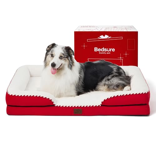 Bedsure XL Orthopedic Dog Bed for Extra Large Dogs - Washable XLarge Dog Cat Bed Waterproof, Comfort Dogs Couch Sofa with Washable Removable Cover, Pet Bed with Nonskid Bottom, Red, 42"