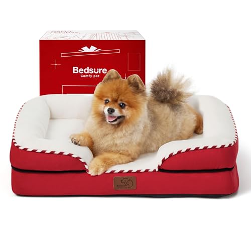 Bedsure Orthopedic Dog Beds for Small Dogs - Washable Small Dog Cat Bed Waterproof, Comfort Pet Couch Sofa with Washable Removable Cover, Pets Bed with Nonskid Bottom, Red, 24"