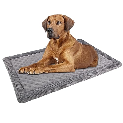 Gray Dog Crate Pad 48x30 inch Memory Foam Large Dog Kennel Bed Soft Flannel Washable Anti Slip Puppy Sleeping Mat,Grey