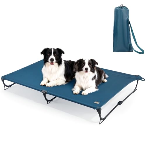 Folding Raised Dog Bed, Large Outdoor Elevated Dog Cot, Cooling Chew Proof Pet Cots Bed, Portable, Heavy Duty Up to 160 lbs, Pet Cot for Camping, Home, Dark Blue, 49"x33"x7"