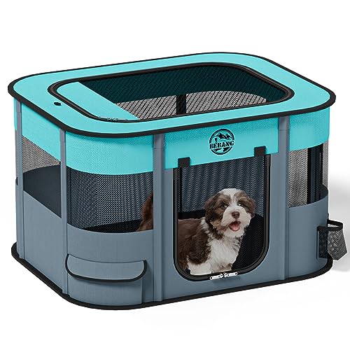 Puppy Playpen Cat Dog Crate: Play Pen Indoors Pet Playpens Portable Foldable Cage Kennel House for Medium Small Medium Kitten Rabbit Guinea Pig Hamster with Food Bowl (M)