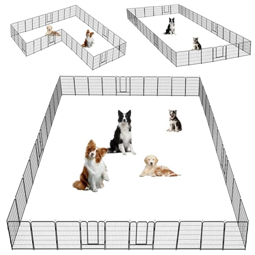 Dog Playpen,32/40/45 Inch Height in Heavy Duty, Folding Indoor Outdoor Anti-Rust Dog Exercise Fence, Portable Pet Playpen with Door for Large Medium Small Dogs and Pet (40 Panels, 32 Inch) Silver