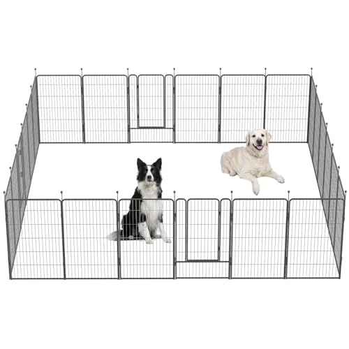 Dog Playpen,32/40/45 Inch Height in Heavy Duty, Folding Indoor Outdoor Anti-Rust Dog Exercise Fence, Portable Pet Playpen with Door for Large Medium Small Dogs and Pet (24 Panels, 45 Inch) Silver