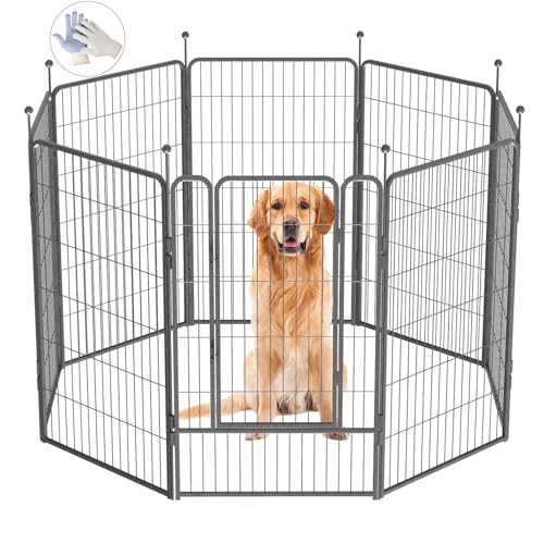 Dog Playpen,32/40/45 Inch Height in Heavy Duty, Folding Indoor Outdoor Anti-Rust Dog Exercise Fence, Portable Pet Playpen with Door for Large Medium Small Dogs and Pet (8 Panels, 45 Inch) Silver