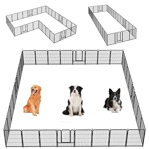 Dog Playpen,32/40/45 Inch Height in Heavy Duty, Folding Indoor Outdoor Anti-Rust Dog Exercise Fence, Portable Pet Playpen with Door for Large Medium Small Dogs and Pet (32 Panels, 40 Inch) Silver