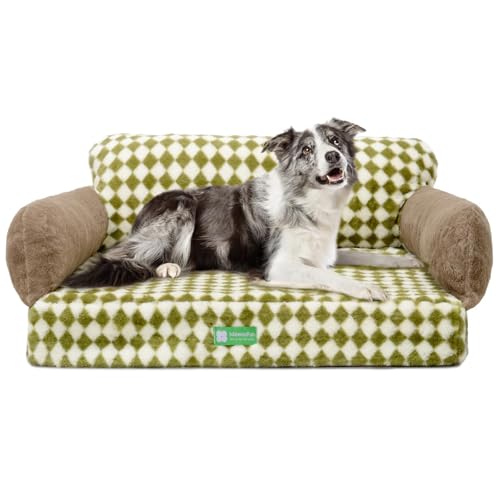 MEWOOFUN 34.6" Orthopedic Dog Bed Sofa for Small Medium Dogs, Egg- Foam Dog Couch with Removable Washable Cover and Non-Slip Bottom (Large, Green)