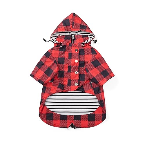 Dog rain Coat Waterproof Raincoat Puppy Jacket with Legs Buttons Zipper Hood Drawstring Fit for Yorkie Terrier Schnauzer Poodle Border Collie Labrador Golden Retriever 8lbs to 80lbs Red XXL