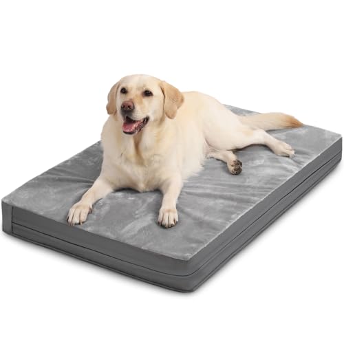 Waterproof XL Dog Beds Large Sized Dog, Outdoor Orthopedic Washable Crate Pad 42 inch, Extra Large Foam Pet Bed with Durable Removable Cover Reversible, XLarge Anti-Slip Kennel Pads, 41"x27", Gray