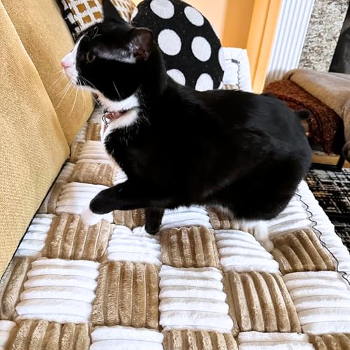 Cattasaurus Washable Couch Covers for 3 Cushion Couch Sofa Pet Friendly, Non Slip Couch Protector for Dogs, Backseat Pet Bed Mat, Love Seat Couch Covers for Dogs, Sofa Slipcovers (Medium, Light Brown)