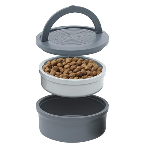 KindTail Dog Travel Bowls - Set of 2 Portable Pet Food & Water Dishes with Lid & Handle - Each Nesting Container Includes a Non-Slip Silicone Base - Microwave & Dishwasher Safe - BPA & Toxin-Free