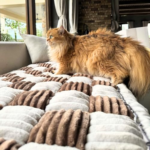Cattasaurus Washable Couch Covers for 3 Cushion Couch Sofa Pet Friendly, Non Slip Couch Protector for Dogs, Backseat Pet Bed Mat, Love Seat Couch Covers for Dogs, Sofa Slipcovers (Large, Deep Coffee)