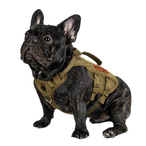 OneTigris Tactical Dog Harness for Small Dogs, No Pull Small Dog Vest Harness Breathable Military Dogs Molle Vest with Handles, Walking Hiking Training (Brown, XS)
