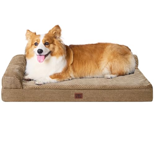 EHEYCIGA Memory Foam Dog Bed Large Sized Dogs, Pet Bed for Large Dog for Crate with Waterproof Liner, Pet Couch Bed Orthopedic with Washable Removable Cover, 35x23x6 Inches, Camel