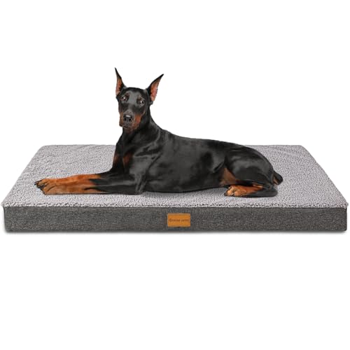 Patas Lague Orthopedic Jumbo Dog Bed for Large Sized Dog 56''X40'', Soft Waterproof Egg Crate Foam Large Pet Crate Beds Mat with Removable Washable Cover and Non-Slip Bottom, Light Grey