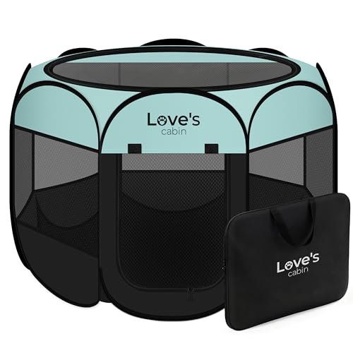 Love's cabin Pet Puppy Dog Playpen, Large Dog Tent Crates Cage Indoor/Outdoor, Portable Playpen for Cat, Foldable Pop Up Dog Kennel Playpen with Carring Case, Removable Zipper Top, Green