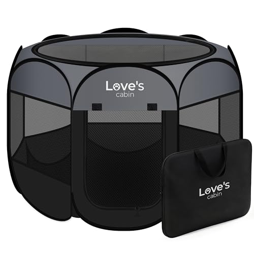 Love's cabin Pet Puppy Dog Playpen, Large Dog Tent Crates Cage Indoor/Outdoor, Portable Playpen for Cat, Foldable Pop Up Dog Kennel Playpen with Carring Case, Removable Zipper Top, Dark Grey