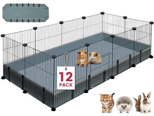 12 Panels Small Animal Playpen, 48" x 24" x 16" Pet Playpen with Waterproof Mat, C&C Cage (VISCOO)