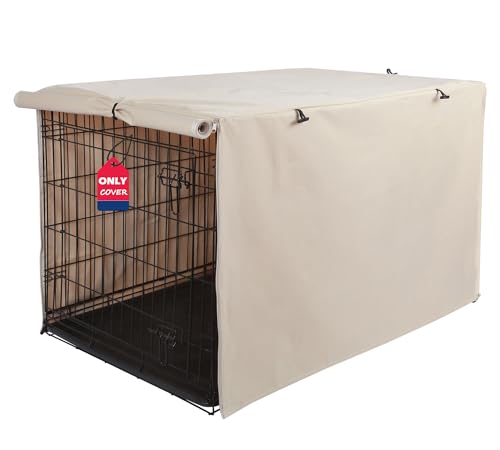 Deblue Heavy-Duty Dog Crate Cover, Privacy Pet Kennel Cover Universal Fits for 42 Inches Wire Cage, Polyester Crate Cover Fit for 1 2 3 Doors Crate (Tan)