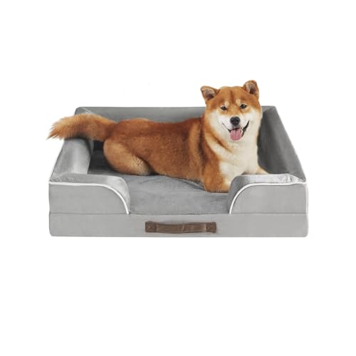 Friends Forever Orthopedic Dog Bed for Medium Dogs, Waterproof Memory Foam Dog Sofa Bed M with Removable Washable Cover, Ally Grey, 28x23x6.5