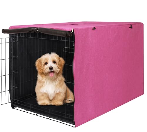 Deblue Heavy-Duty Dog Crate Cover, Privacy Pet Kennel Cover Universal Fits for 42 Inches Wire Cage, Polyester Crate Cover Fit for 1 2 3 Doors Crate (Pink)