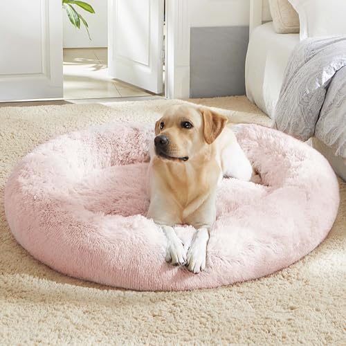 WESTERN HOME WH Calming Dog & Cat Donut Cuddler, Anti-Anxiety Warming Cozy Soft Round Bed, Fluffy Faux Fur Plush Cushion for Small Medium Dogs and Cats (20"/24"/30"/36")