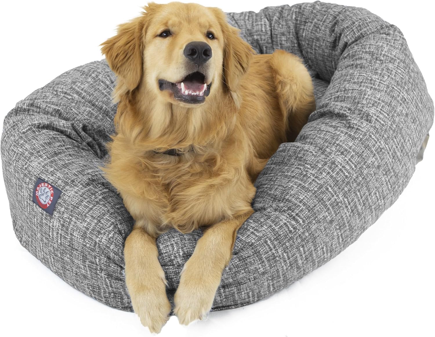 Majestic Pet 24 Inch Bagel Calming Dog Bed Washable  Cozy Soft Round Dog Bed with Spine Support for Dogs to Rest Their Head - Fluffy Donut Dog Bed 24x19x7 (Inch) - Round Pet Bed Small  Lt. Black