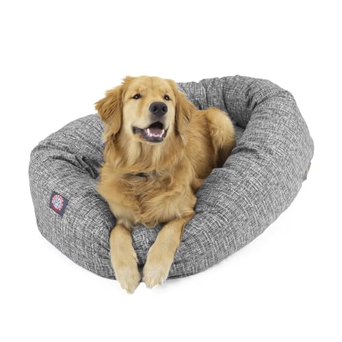 Majestic Pet 52 Inch Bagel Calming Dog Bed Washable  Cozy Soft Round Dog Bed with Spine Support for Dogs to Rest Their Head - Fluffy Donut Dog Bed 52x35x11 (Inch) - Round Pet Bed X-Large  Lt. Black