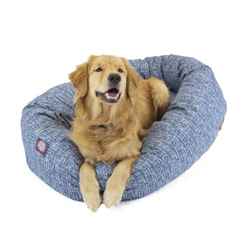 Majestic Pet 52 Inch Bagel Calming Round Dog Bed - Washable, Fluffy Donut X-Large Blue, 52x35x11 Inch