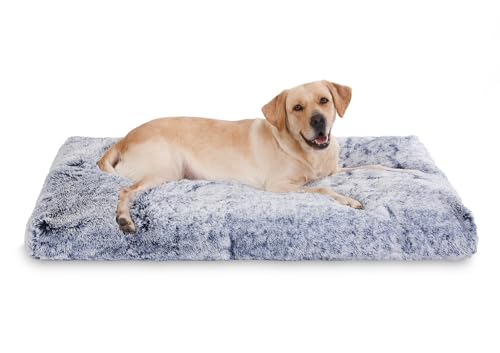 Bedfolks Plush Waterproof Dog Crate Bed, XXL Faux Fur Kennel Pad, 47"x29", Dark Blue