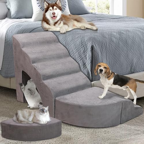 Foam Dog Stairs & Steps Ramps for High Beds 30 inches Tall for Small Dogs and Cats, LitaiL 6 Step Pet Stairs Steps for High Beds 30 inch Large Dogs, Non-Slip Dog Ramps for Older Cat