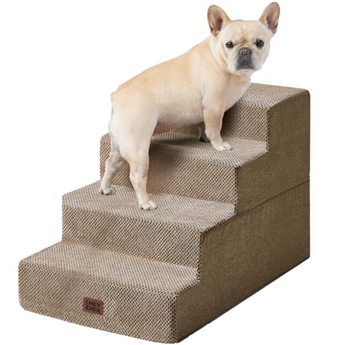 EHEYCIGA Dog Stairs for Bed 20" H, 4-Step Extra Wide Dog Steps for High Bed, Pet Steps for Small Dogs and Cats, Non-Slip Balanced Pet Ramp Indoor, Camel