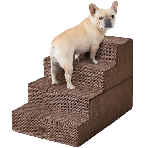 EHEYCIGA Dog Stairs for Bed 20" H, 4-Step Extra Wide Dog Steps for High Bed, Pet Steps for Small Dogs and Cats, Non-Slip Balanced Pet Ramp Indoor, Brown