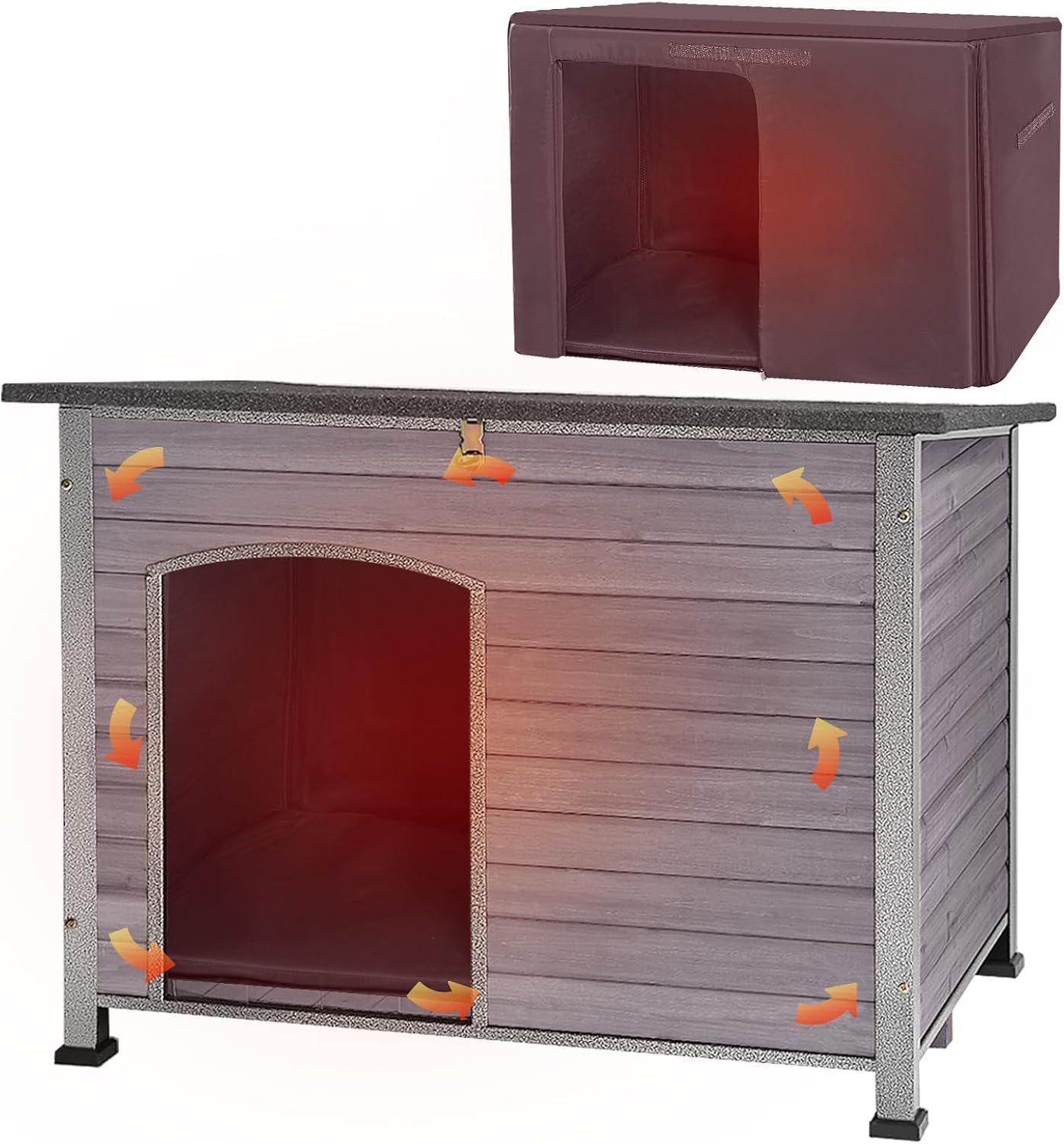 Large Dog House for Winter, Outdoor Dog Kennel with Insulated Liner, Heater Puppy Shelter with Anti-Bite Iron Frame for Small, Medium & Large Dogs(Grey)
