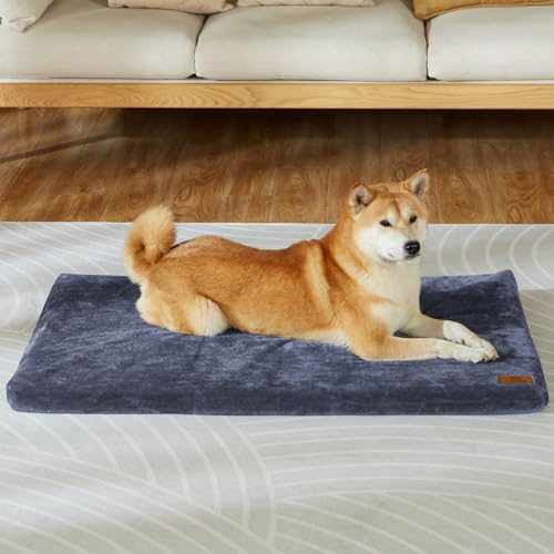 Dog Crate Pad - Dog Bed Large Sized Dogs with Removable Washable Cover and Waterproof Lining - Memory Foam Pet Bed for Crate - Reversible Kennel Mat (Cool & Warm), 36-inch, Dark Grey