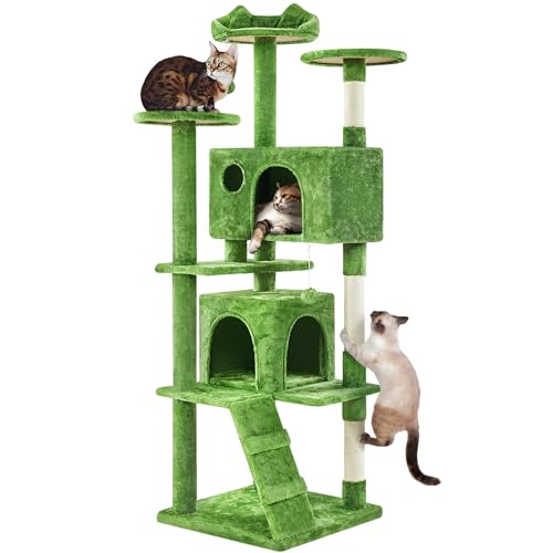 Yaheetech 70in Multi-Level Cat Tree Tall Cat Tower Cat Furniture with Condo, Scratching Posts & Dangling Ball for Indoor Cats Activity Center, Green