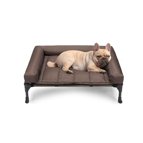 Veehoo Cooling Elevated Dog Bed Add Removable Waterproof Bolster Cushion Mat, Raised Pet Cot with Breathable Teslin Mesh, No-Slip Feet, Dog Sofa Bed for Indoor Outdoor, Medium, Brown CWC2331B