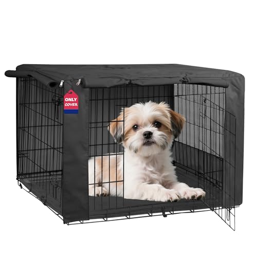 HiCaptain Breathable Dog Crate Cover 24 Inch, Durable Heavy Duty Kennel Cover, Dual Zippered Panels, Windproof Waterproof UV-Resistant(Black)