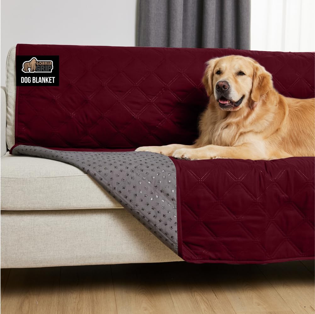GORILLA GRIP Waterproof Dog Blanket, 68x82 Couch Cover for Dogs Washable, Protects Sofa, Furniture, Crate, Car, RV Essentials Pet Supplies, Tear and Slip Resistant Leakproof Cushion Cover, Burgandy