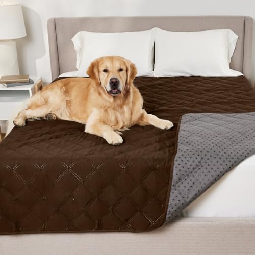 GORILLA GRIP Waterproof Dog Blanket, 82x82 Couch Cover for Dogs Washable, Protects Sofa, Furniture, Crate, Car, RV Essentials Pet Supplies, Tear and Slip Resistant Leakproof Cushion Cover, Brown