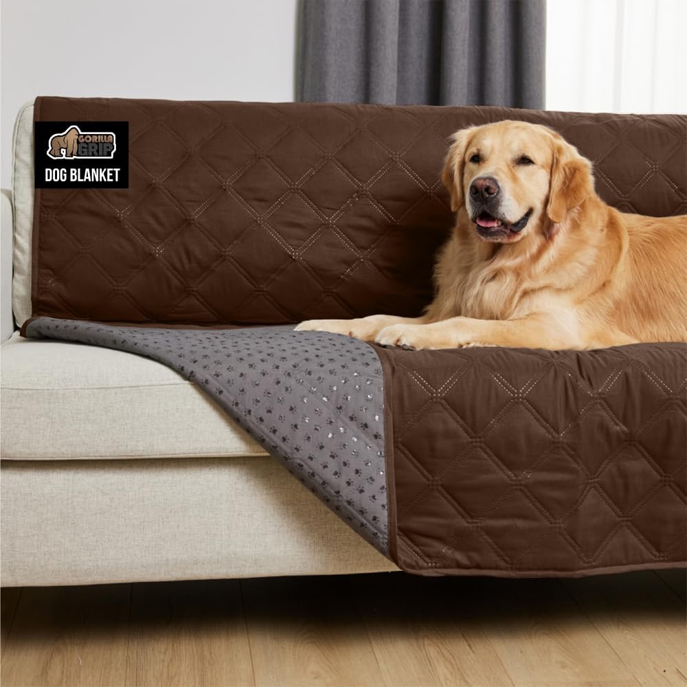 GORILLA GRIP Waterproof Dog Blanket, 68x82 Couch Cover for Dogs Washable, Protects Sofa, Furniture, Crate, Car, RV Essentials Pet Supplies, Tear and Slip Resistant Leakproof Cushion Cover, Brown