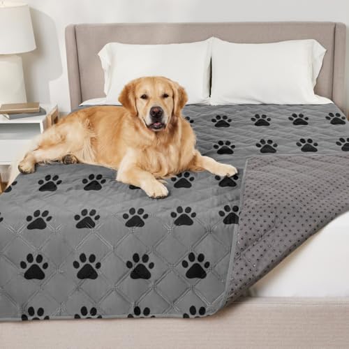 GORILLA GRIP Waterproof Dog Blanket, 82x82 Couch Cover for Dogs Washable, Protects Sofa, Furniture, Crate, Car, RV Essentials Pet Supplies, Tear and Slip Resistant Leakproof Cushion Cover, Gray Paw