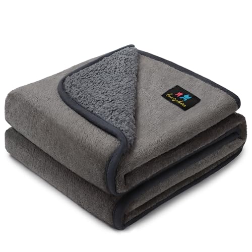 Luciphia Waterproof Blanket for Large Dogs Liquid Proof Furniture Protector Washable Pet Reversible Bed Cover for Couch Soft Sherpa Fleece Cat Blanket Light Grey X-Large(85" x 57")