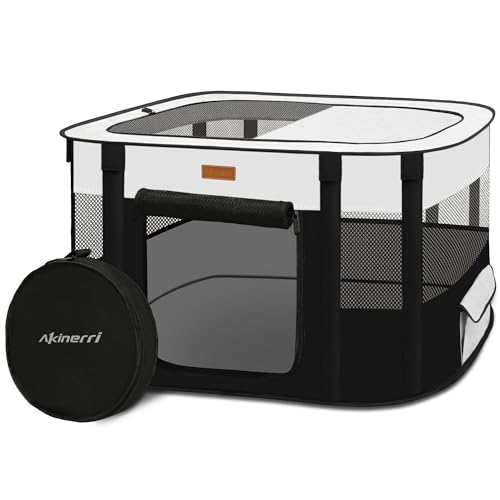 Dog Playpen - Foldable Cat Play Pens for Pubby,Kitten, Rabbit,Portable Pet Tent with Carring Bag for Indoor/Outdoor Travel Camping (Black-Small)