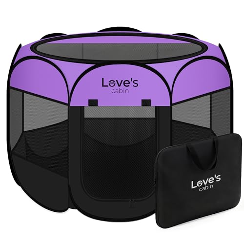 Love's cabin Pet Puppy Dog Playpen, Medium Dog Tent Crates Cage Indoor/Outdoor, Portable Playpen for Cat, Foldable Pop Up Dog Kennel Playpen with Carring Case, Removable Zipper Top, Purple