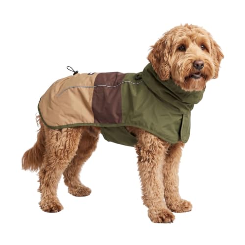 Spark Paws Dog Raincoat, Waterproof Windproof Rain Jacket, for Small Medium Large Extra Large Dogs, Reflective Breathable Full-Body Coverage Dry Suit - Green Brown Tan, L