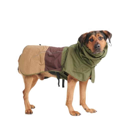 Spark Paws Dog Raincoat, Waterproof Windproof Rain Jacket, for Small Medium Large Extra Large Dogs, Reflective Breathable Full-Body Coverage Dry Suit - Green Brown Tan, 4XL