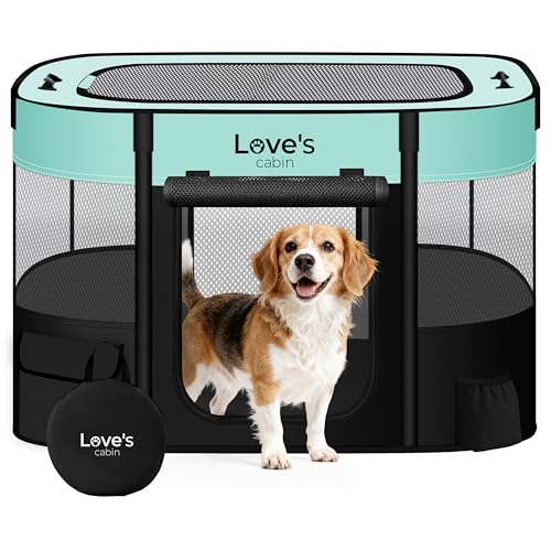 Love's cabin Pet Puppy Dog Playpen, Large Dog Tent Crates Cage Indoor/Outdoor, Portable Exercise Playpen for Dog and Cat, Foldable Pop Up Dog Kennel Playpen with Carring Case (L, Green)